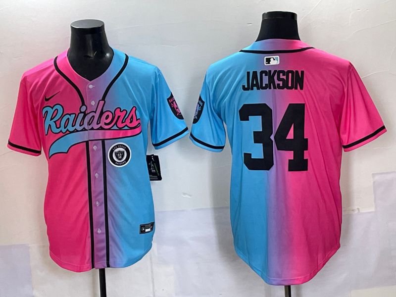 Men 2025 Oakland Raiders 34 Jackson Blue pink Nike Limited NFL Jersey 009